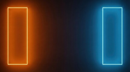 Abstract glowing rectangles in dark space,orange and blue neon light doorway concept,futuristic geometric minimal background
