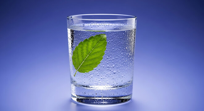 A Glass of Sacred Charanamrit (Tirth) with a Floating Tulsi Leaf on a Celestial Indigo Background