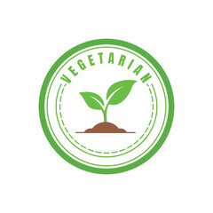 green vegetarian badge logo design with plant sprout for healthy and natural product