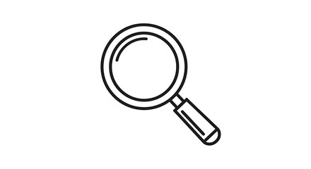 A simple black and white line drawing of a magnifying glass with a handle on a white background