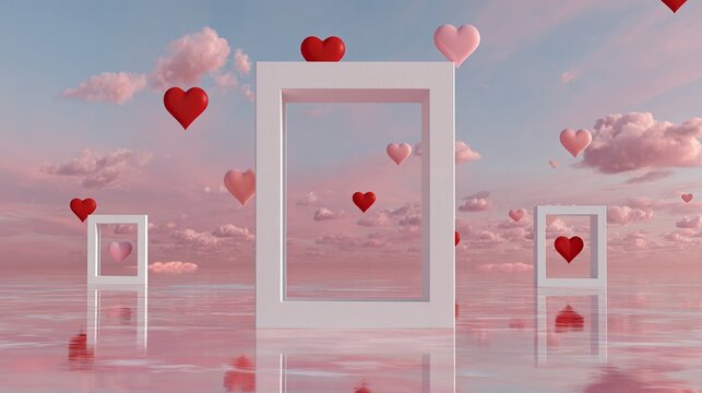 Postal de San Valent&iacute;n, fondo con corazones rojos