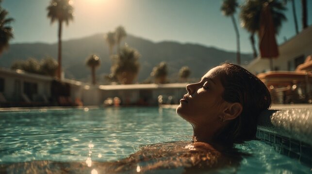 Mujer relajandose en una piscina