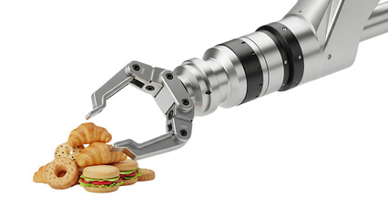 Robot Arm Grabs Pile of Food on Transparent Background