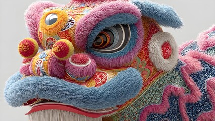 Obraz premium Close Up Chinese Lion Dance Head Red Costume Traditional Festival Art