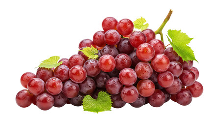 Fototapeta premium Fresh red grapes bunch with green leaves, for food or beverage marketing, Isolated on transparent background, png