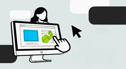 business woman with laptop Creative Web Design Banner Vector Illustration for Social Media, Business Presentation & Marketing