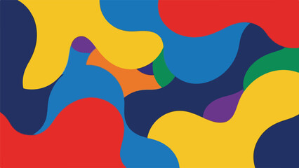 Colorful, abstract composition with fluid shapes and a dark background