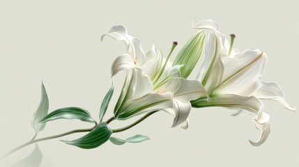 abstract white lily flower watercolor wireframe style on clean background