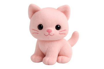 Pink plush kitten sitting with big black eyes