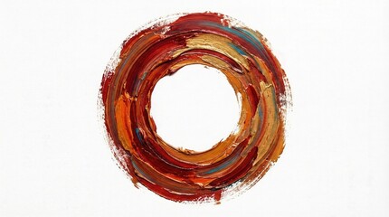 Abstract circle brushstroke in vivid warm colors on white canvas background,perfect for artistic concepts,logo design,creativity and zen balance themes