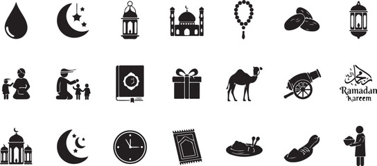 Islamic architecture and figures depicted as stark black shapes silhouette © Razaul Amin