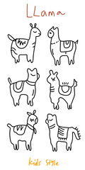 Fototapeta premium set of cute llama characters with simple black outlines in various poses
