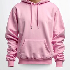 Plain pink hoodie, front view, isolated, with pocket (1)