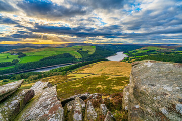 Derwent Edge at sunset in Peak District, UK