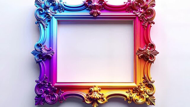 Ornate Rainbow Frame on White Background.