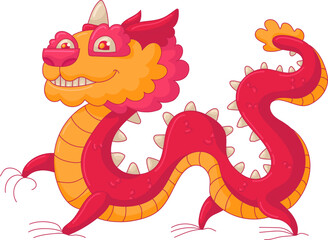 Fototapeta premium Red And Gold Traditional Asian Dragon. Flat Style Illustrations. Lunar Chinese New Year Element