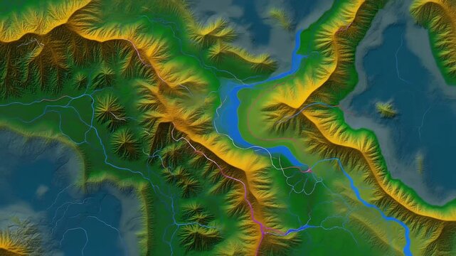 Topographic Map Animation of Mountainous Terrain.