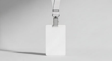White ID Card Mockup Hanging on Lanyard.