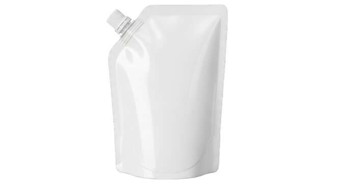 White blank plastic doy pack with spout lid for liquid products. Isolated on transparent background, png
