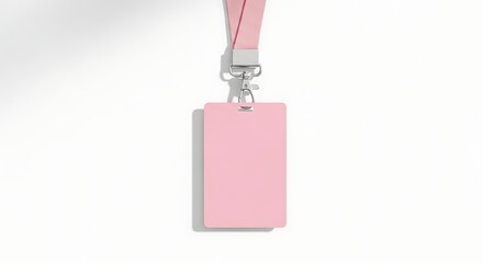 Pink ID Card with Lanyard on White Background.
