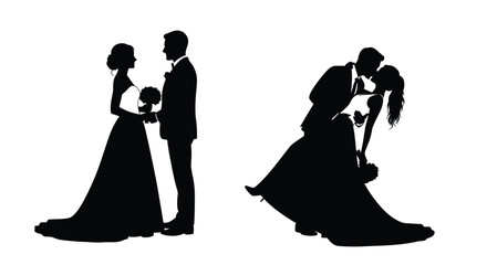 Couple embracing and posing during wedding striking black shape silhouette © MALA