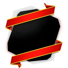 Abstract black and red banner design template with geometric shape and ribbons