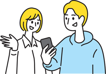 スマホを持ちながら会話をする男女