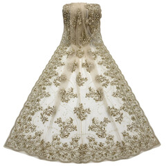 White and gold embroidered wedding dress with intricate floral patterns white dress