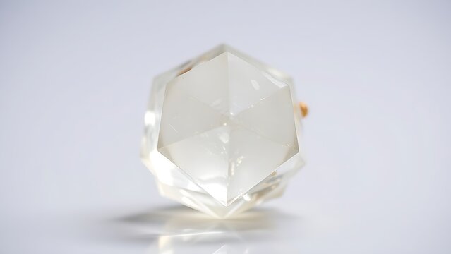 condoning. A naturally formed icosahedral crystal mineral, refracting geometric light in soft natural lighting against a clean background. STEM education sheets.
