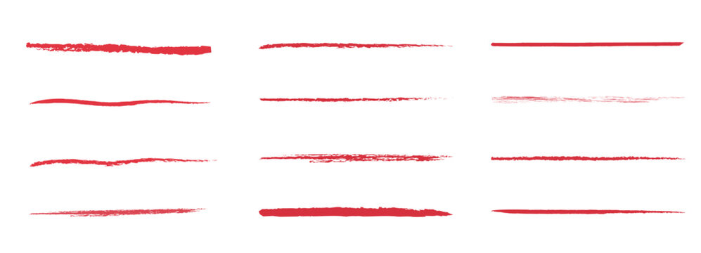Red stike though set. Underline pencil lines, Doodle elements. Vector brush
