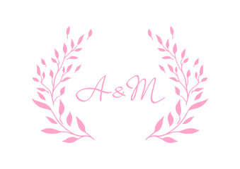 Wedding frame for invitation card. Marriage background with pretty stylized floral plants twigs.