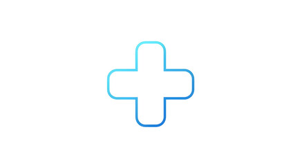 Obraz premium Blue gradient outline plus sign icon, medical cross symbol, healthcare logo element, isolated PNG with Transparent Background