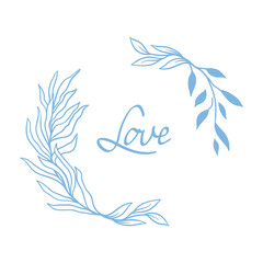 Wedding frame for invitation card. Marriage background with pretty stylized floral plants twigs.