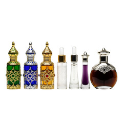 Assorted decorative perfume bottles in various colors and decorative bottles glass bottles
