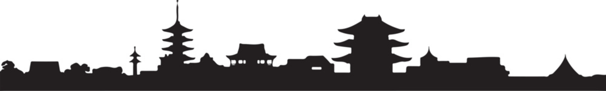 Kyoto City Skyline Vector Japan Landmark Silhouette