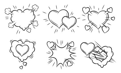 Set of Valentine speech bubbles. Romantic clouds and backgrounds in comic style. Love greeting cards.