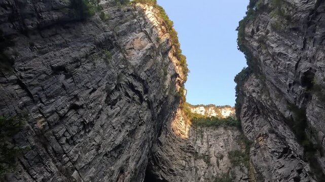 Heavenly Dragon Bridge at Wulong Karst Geological Park, Chongqing. With its vast arch and majestic appearance, offers spectacular view of the surrounding karst landscape