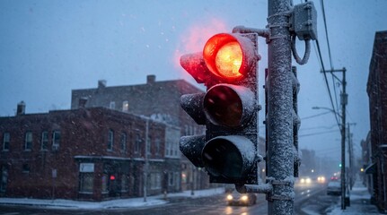 traffic light in the snow