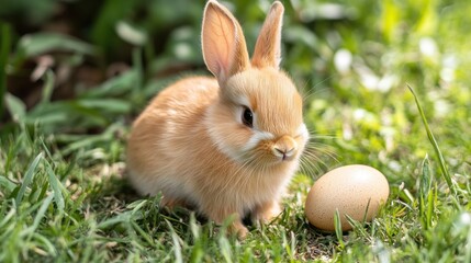 Fototapeta premium Cute bunny and egg in grass