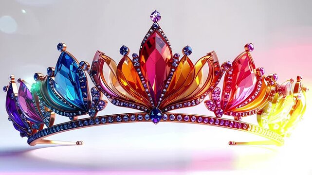 Luxury Tiara with Colored Jewels Rotating.