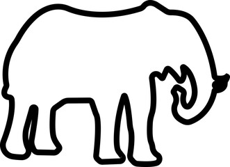 Elephant Animal Black Line Style Vector Icon, Wildlife Mammal Symbol and Nature Safari Outline Graphic Group Featuring Elephant, Pachyderm and Jumbo