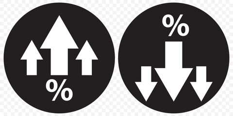 Percent Up and Down Arrow Icons &ndash; Navigation, Direction, and UI Symbols. Graph diagram up icon, business growth success chart with arrow, business bar sign, profit growing symbol, progress bar symbol.