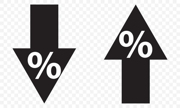 percent arrow up down icon set. Percent increase and decrease icons. Data Analysis sign. Percentage arrow symbol. Rate Fluctuations Symbols in black color On Transparent Background. EPS 10.