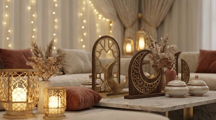 Obraz premium Cozy living room with decorative candles and ornaments