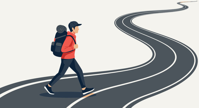 Adventurous Traveler Embarking On A Winding Road Expedition