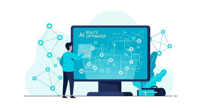 Artificial Intelligence Route Optimization Algorithm Displaying Future Logistics