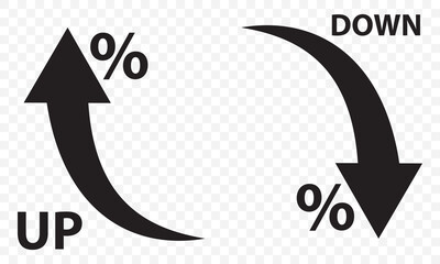 Black and white graphic showing a rising bar chart with an up an down trending arrow symbolizing growth Line growth and decrease icon set. growth up and down. Profit and loss icon. EPS 10