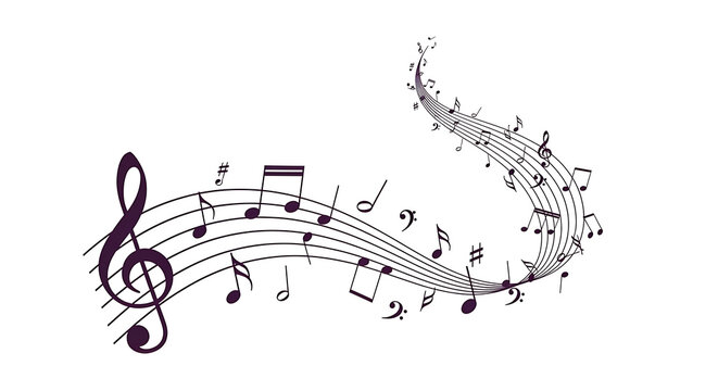 Minimalist music background with flowing pentagram and notation