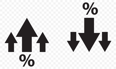 Graph going Up and Down sign with Black arrows vector. Flat design vector illustration concept of sales bar chart symbol icon with arrow moving down and sales bar chart with arrow moving up. EPS 10.