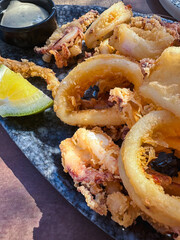 Squid rings in Greek taverna on Crete Island